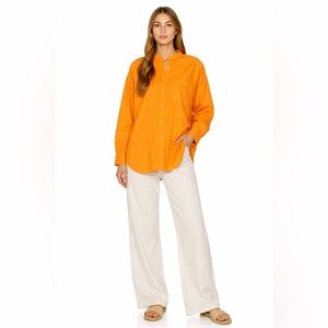 Out From Under Orange Oversized Button Down Shirt Cotton Poplin Relaxed Fit nwt